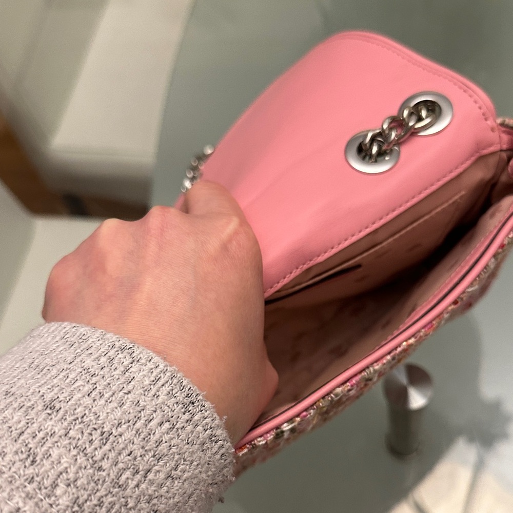 kate spade Pink and Coral Tweed Crossbody Bag with Silver Chain - Picture 9 of 15